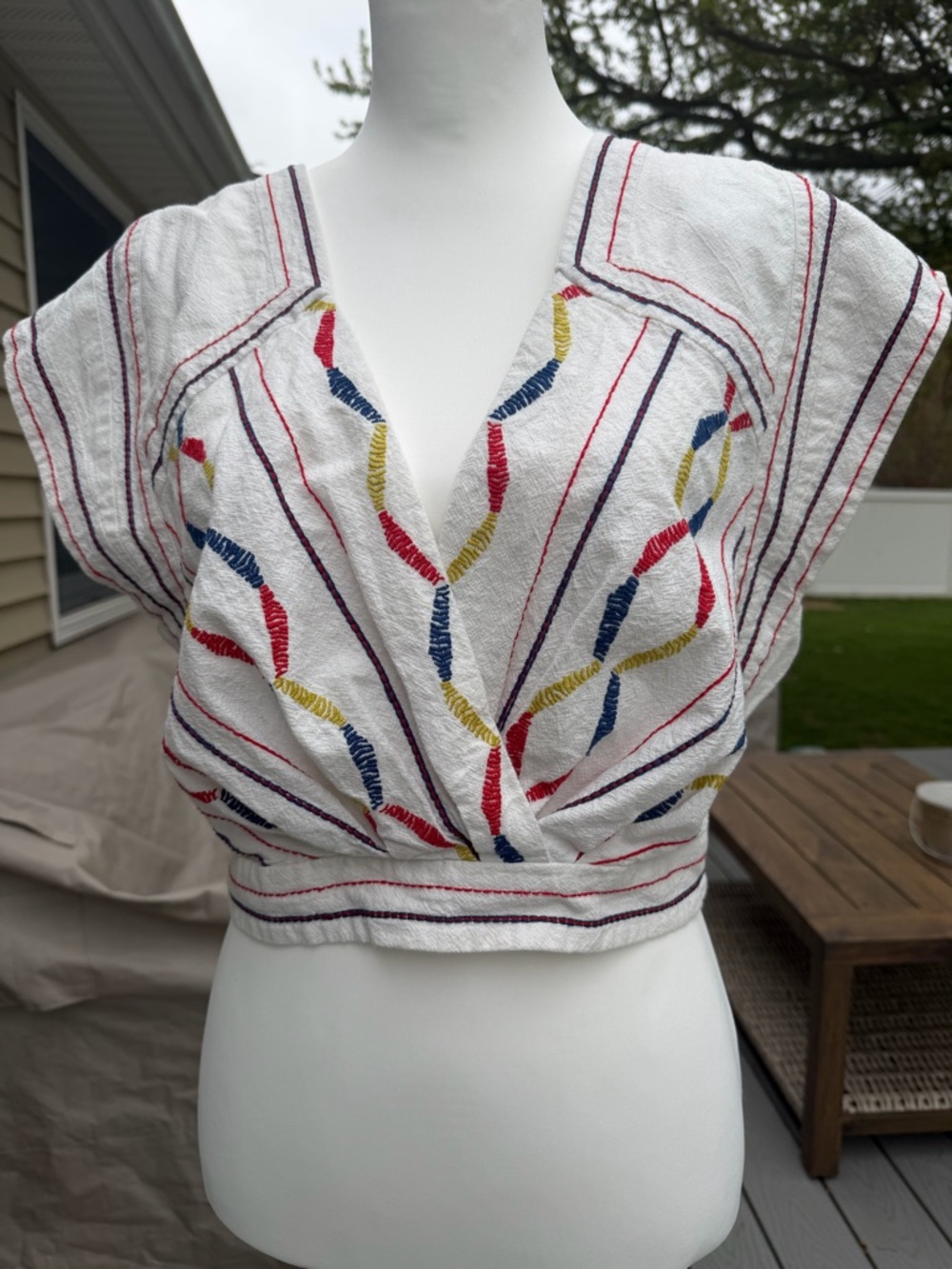 Free people White Embroidered V-Neck Cropped Top